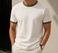 Premium Contrast Trim T-Shirt – Off-White & Olive