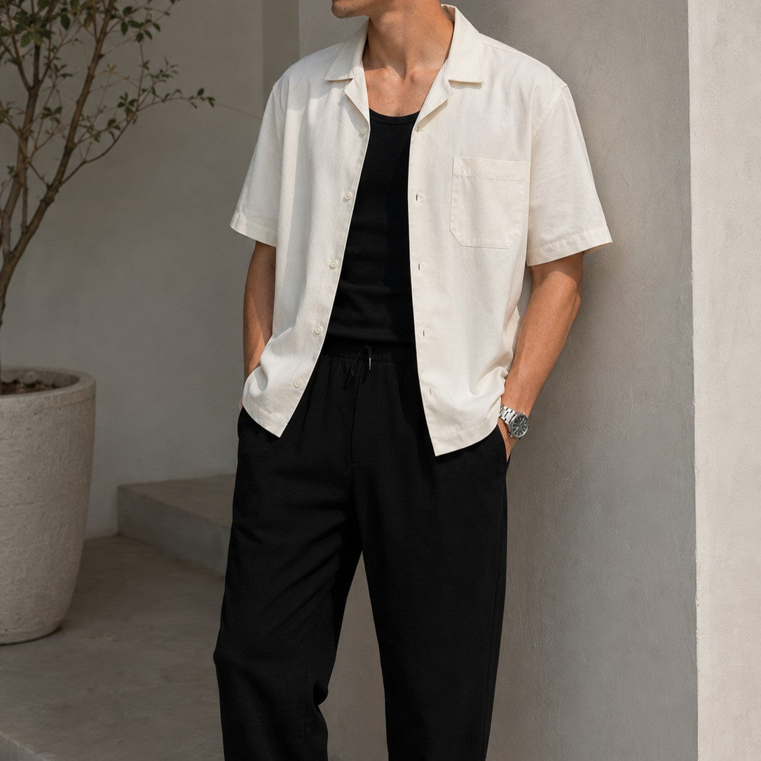 White Oversized Short Sleeve Linen Shirt